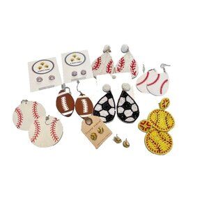 Lot of 10 pairs - Baseball Softball Soccer Football Dangle and Stud Earrings